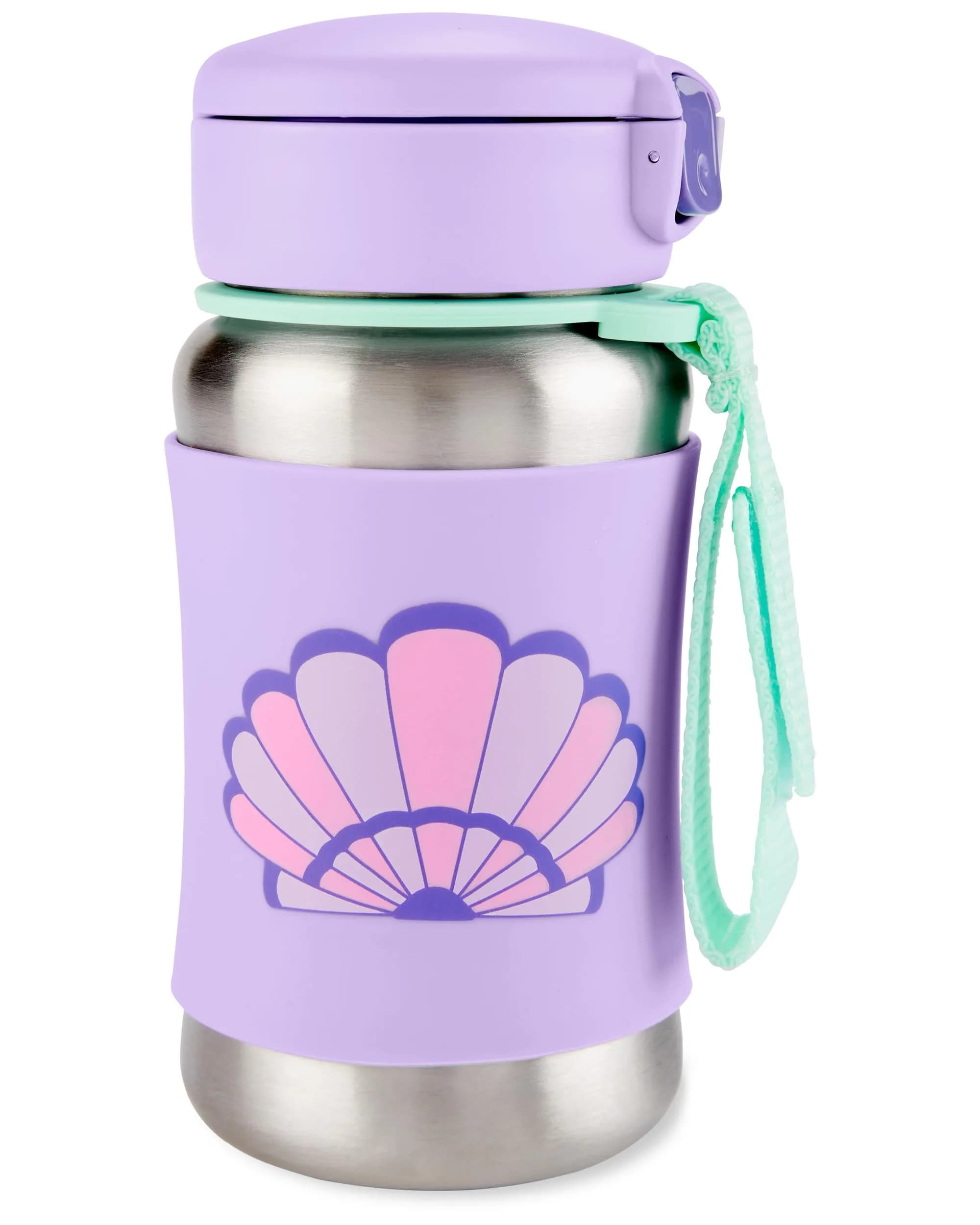 Skip Hop Zoo Seashell Stainless Steel Straw Bottle 350ml (12 oz) | Spill-Proof Toddler Cup with Grab Strap - main product image