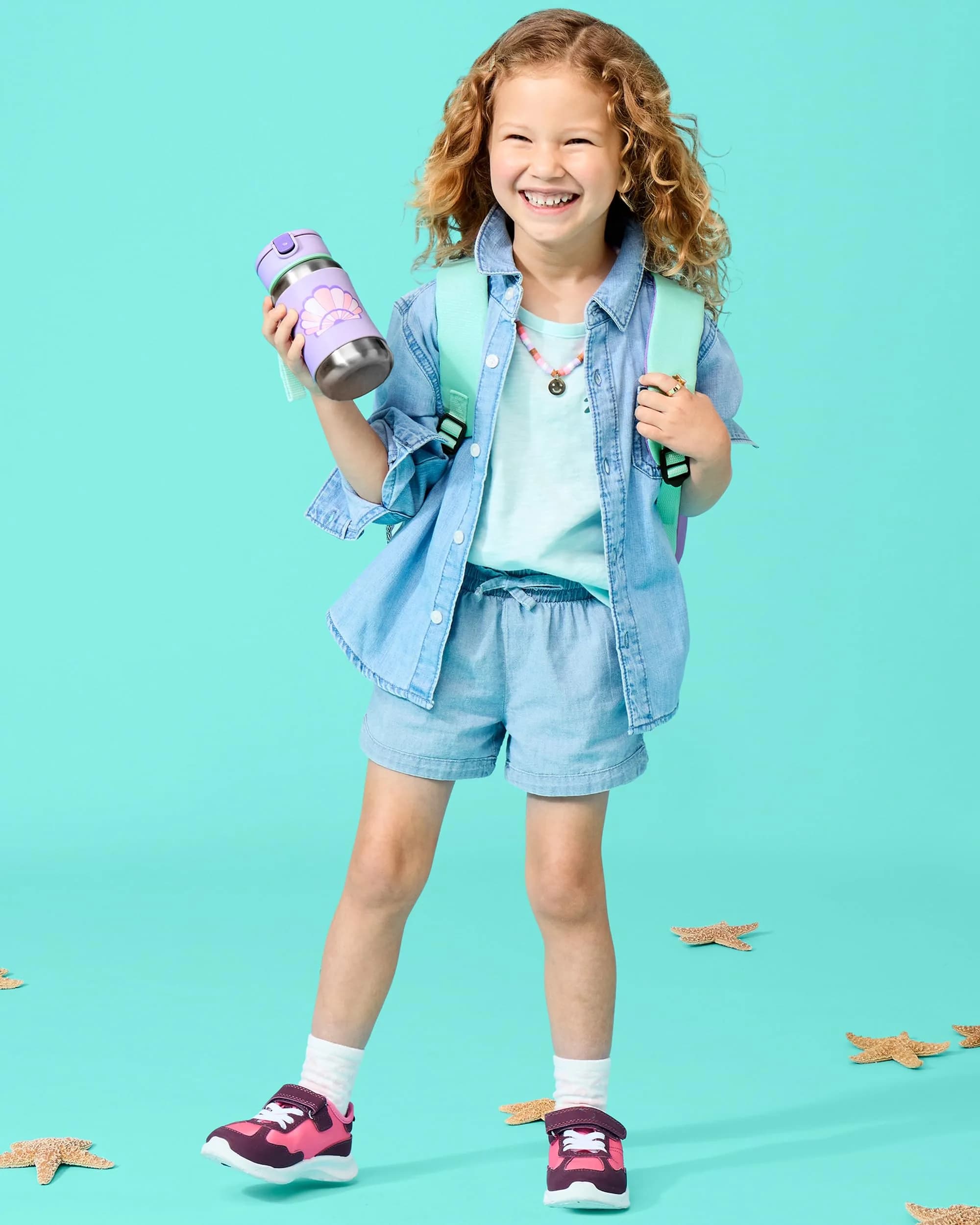 Skip Hop Zoo Seashell Stainless Steel Straw Bottle 350ml (12 oz) | Spill-Proof Toddler Cup with Grab Strap - view 2