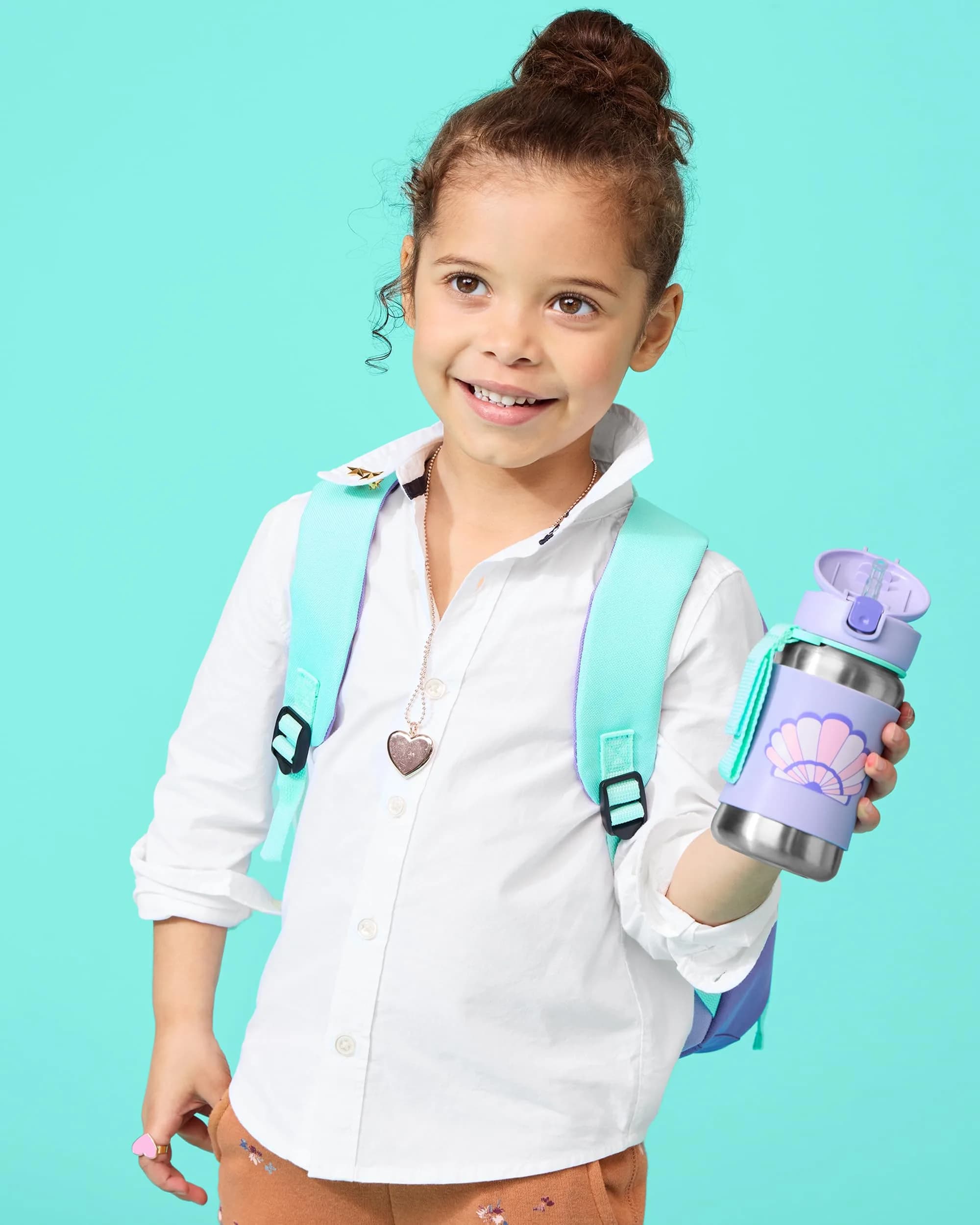 Skip Hop Zoo Seashell Stainless Steel Straw Bottle 350ml (12 oz) | Spill-Proof Toddler Cup with Grab Strap - view 3