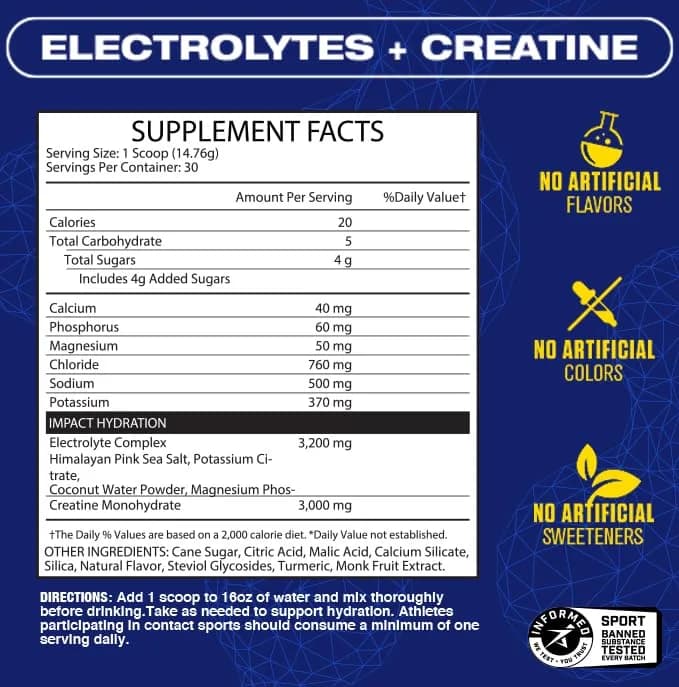 Maximum Human Performance Impact Hydration Electrolyte + Creatine Drink Mix, Lemon Lime | 15.6 Oz | Supports Hydration & Performance thumbnail 2