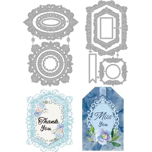 INFUNLY Vintage Lace Frame Die Cut Set | 4 Styles, Metal Stencils for Card Making & Scrapbooking thumbnail 1