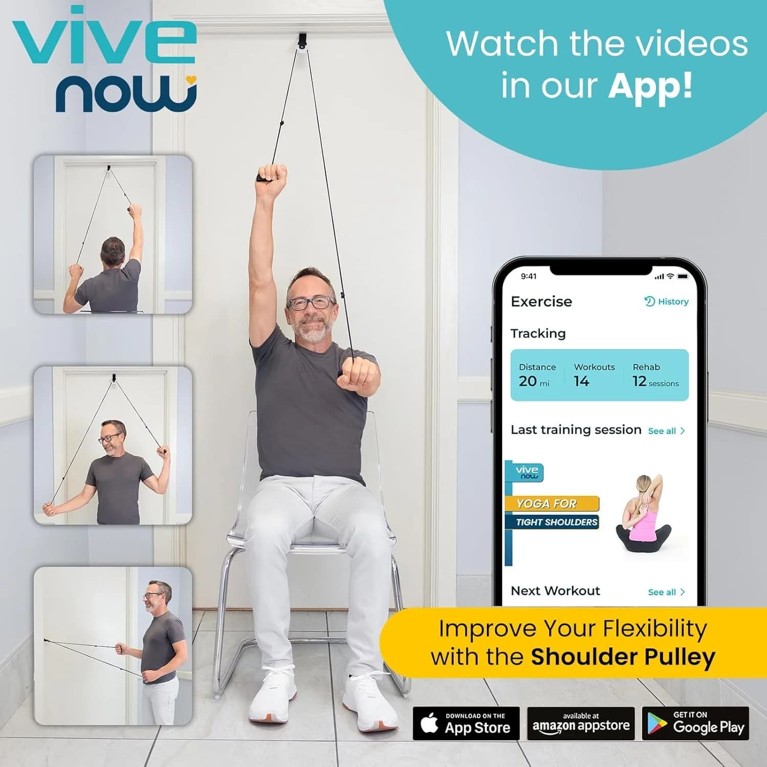 Vive Shoulder Pulley for Physical Therapy - Over the Door Pulley for Frozen Shoulder Rehab | 0.1 kg (0.22 lb) - view 5
