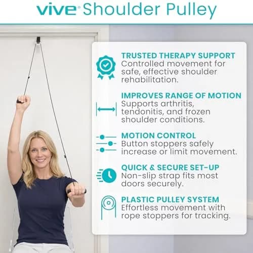 Vive Shoulder Pulley for Physical Therapy - Over the Door Pulley for Frozen Shoulder Rehab | 0.1 kg (0.22 lb) thumbnail 2
