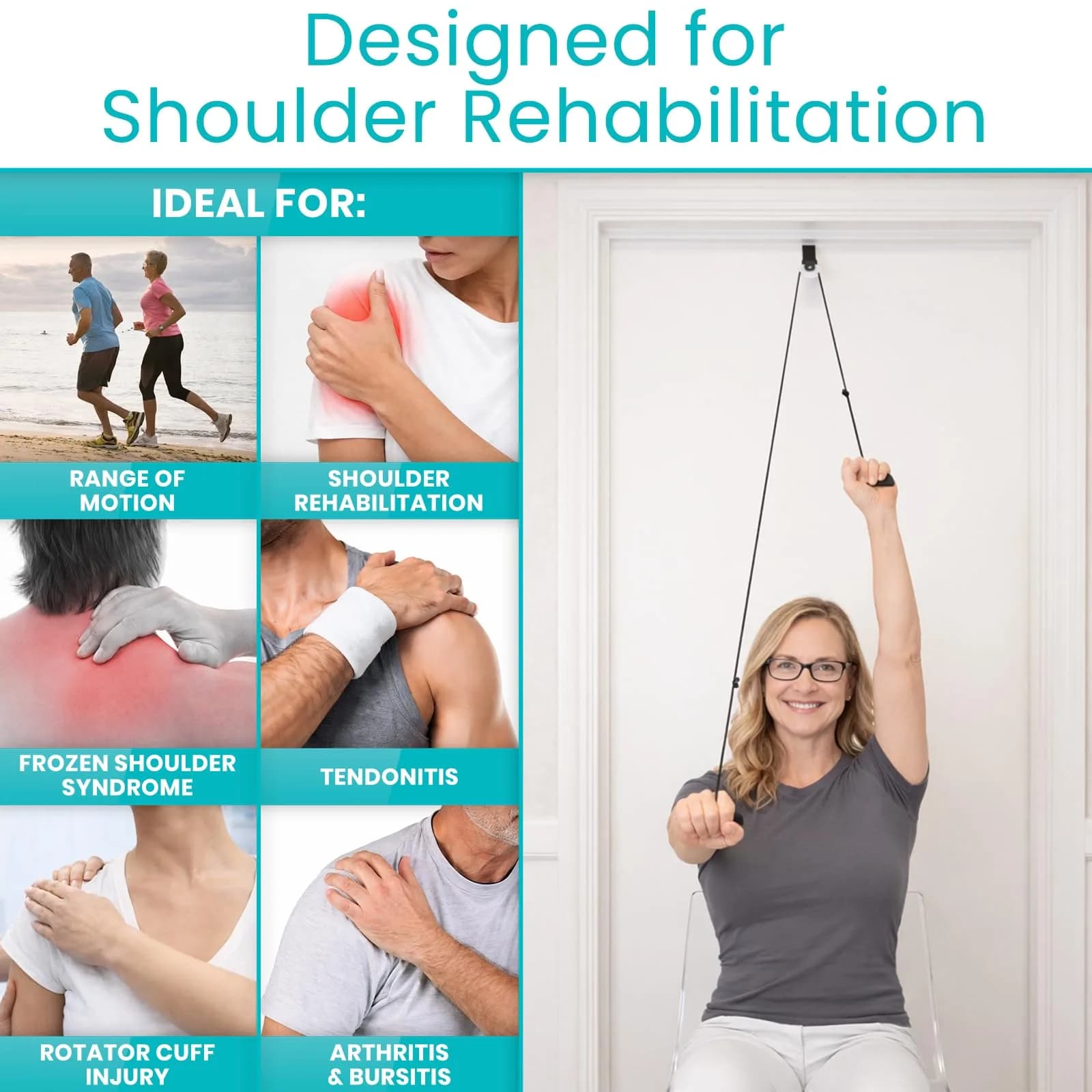 Vive Shoulder Pulley for Physical Therapy - Over the Door Pulley for Frozen Shoulder Rehab | 0.1 kg (0.22 lb) - view 3
