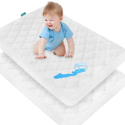 Biloban 2 Pack Waterproof Pack and Play Mattress Pad Cover 71cm x 66cm (26" x 38") | Quilted Fitted for Graco Playard thumbnail 1