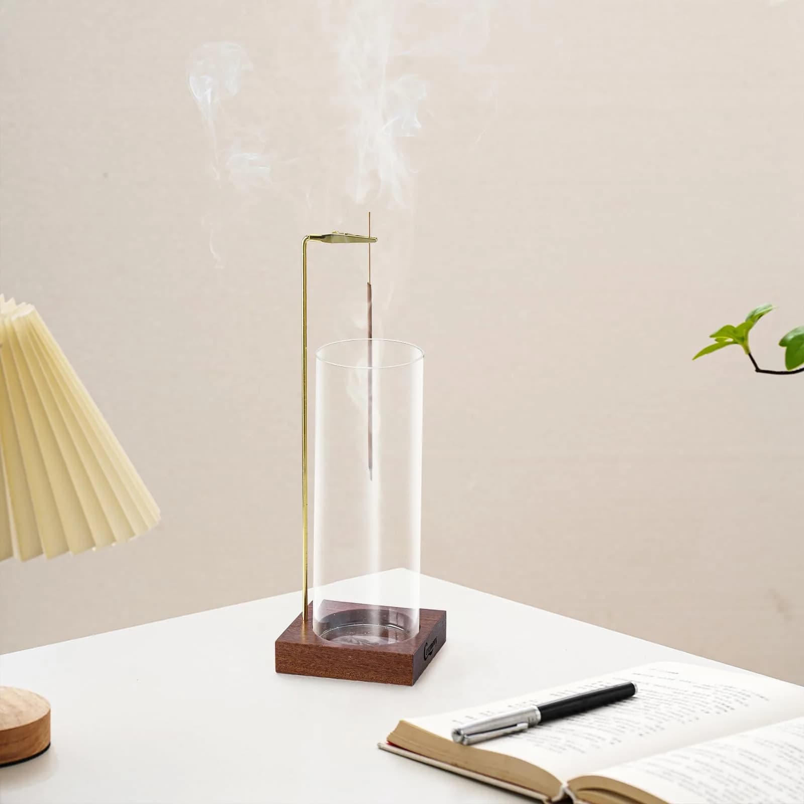 CEREMONY Wooden Incense Holder with Glass Ash Catcher & 20 Sticks | 9.7cm (3.9in) Round Base - view 4