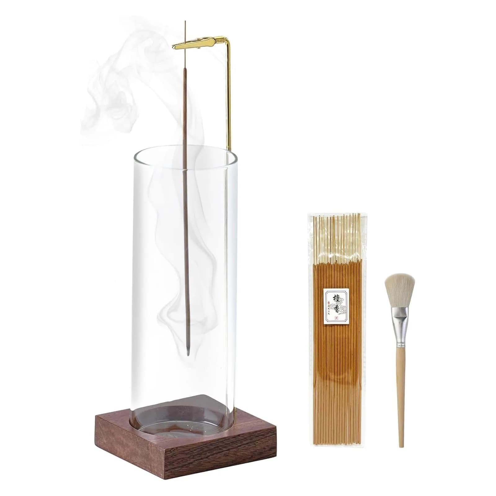 CEREMONY Wooden Incense Holder with Glass Ash Catcher & 20 Sticks | 9.7cm (3.9in) Round Base
