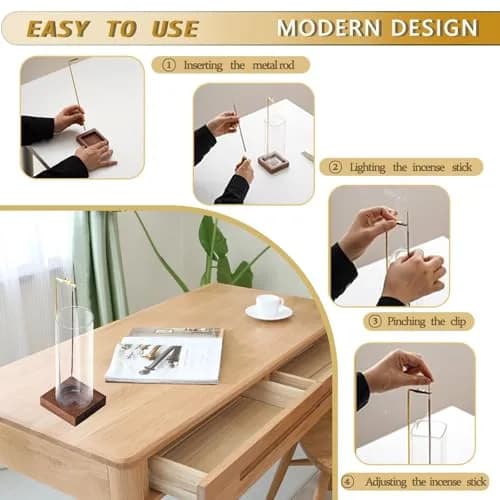 CEREMONY Wooden Incense Holder with Glass Ash Catcher & 20 Sticks | 9.7cm (3.9in) Round Base thumbnail 2