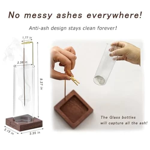 CEREMONY Wooden Incense Holder with Glass Ash Catcher & 20 Sticks | 9.7cm (3.9in) Round Base thumbnail 3
