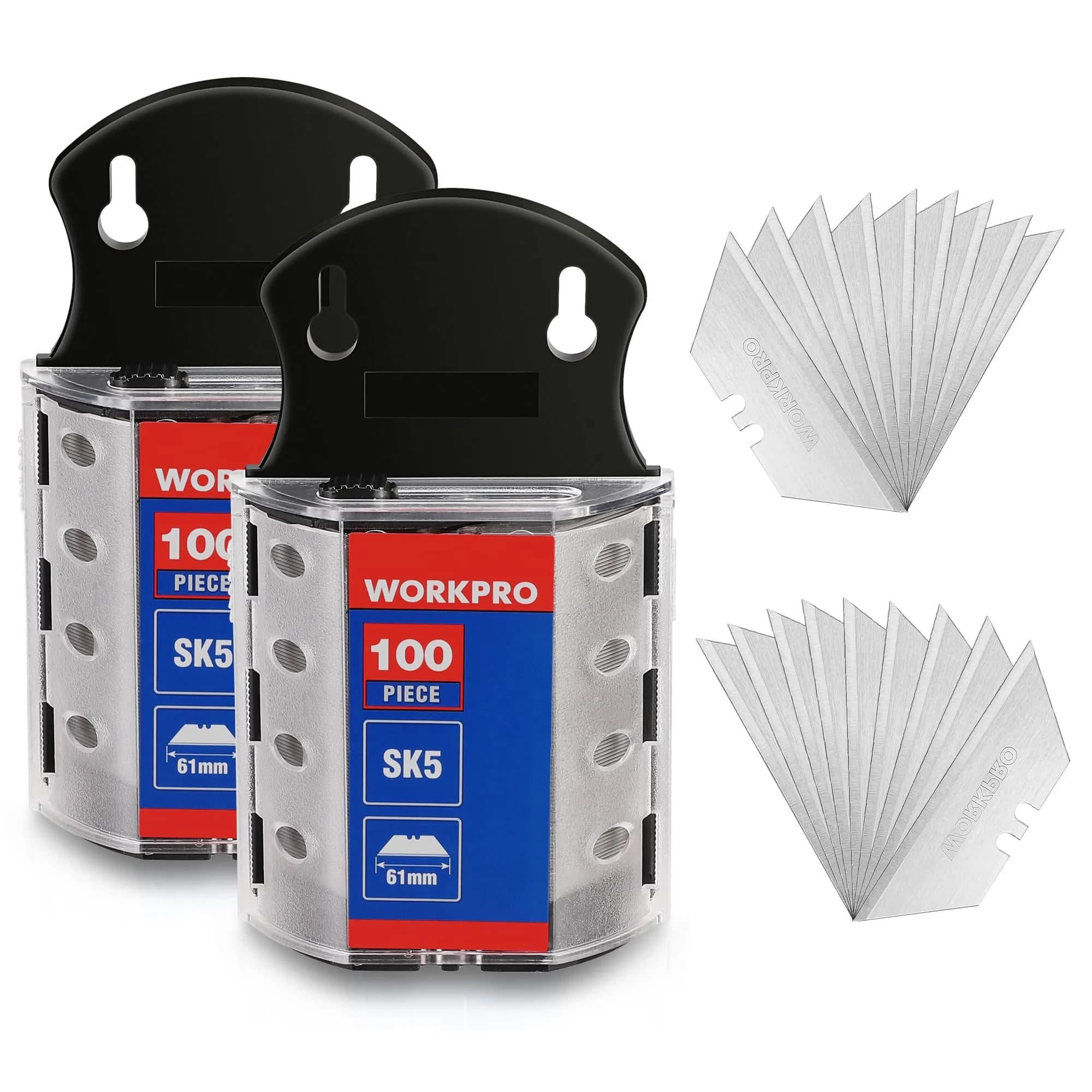 WORKPRO Utility Knife Blades 200 Pack with Dispenser | SK5 Steel, Standard Size, Sharp & Durable