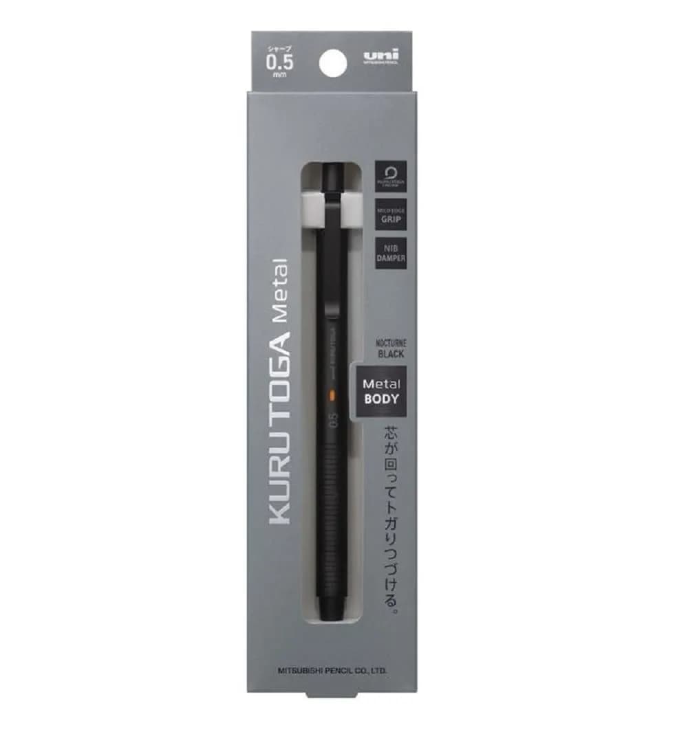 KURUTOGA Mitsubishi Pencil Mechanical Pencil 0.5mm Nocturne Black | Stable, Sharp Lead with Metal Body — Nocturne Black