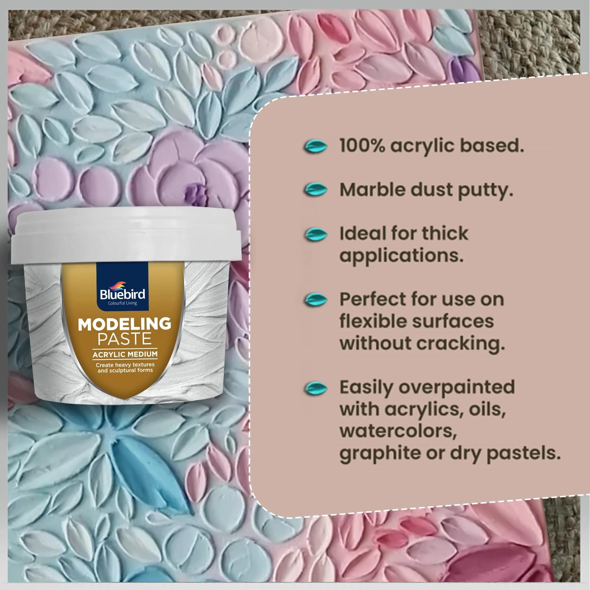 Bluebird Thick Modeling Paste White 150g (5.3 Oz) | High Density Acrylic Medium for Texture and Dimension - view 2