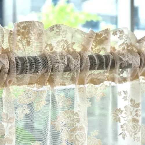 Kotile Beige Lace Valance Curtain for Kitchen Window 52 x 18 Inch | Vintage Floral Sheer Window Topper thumbnail 4