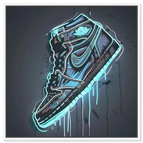 NotoriArt Blue Glow Sneaker Framed Canvas Wall Art 41" x 41" | Modern Fashion thumbnail 1