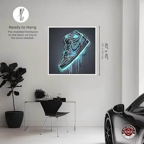 NotoriArt Blue Glow Sneaker Framed Canvas Wall Art 41" x 41" | Modern Fashion thumbnail 4