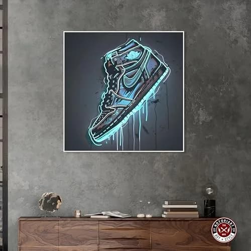 NotoriArt Blue Glow Sneaker Framed Canvas Wall Art 41" x 41" | Modern Fashion thumbnail 2