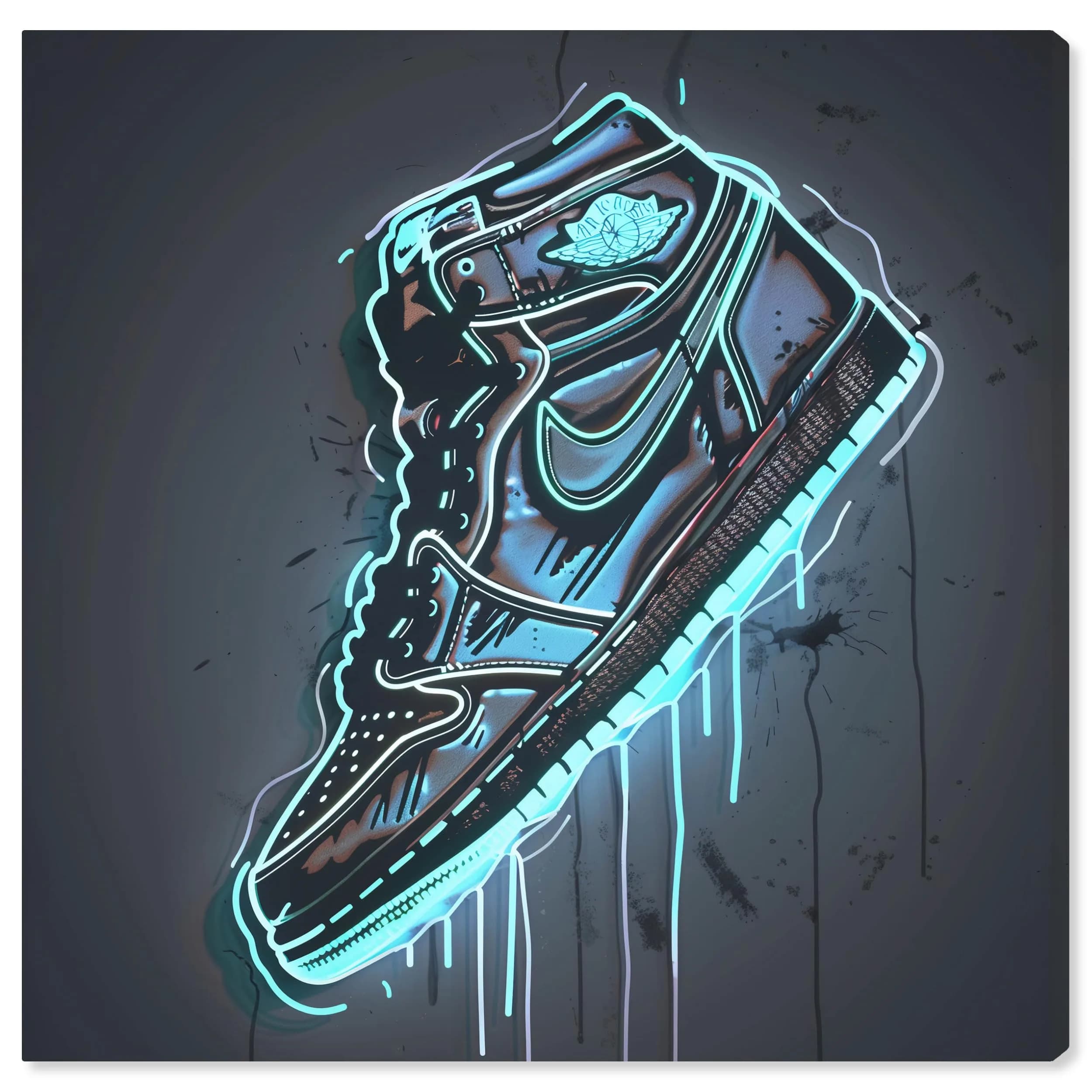 NotoriArt Blue Glow Sneaker Gallery Wrapped Canvas Wall Art 30" x 30" | Modern Fashion
