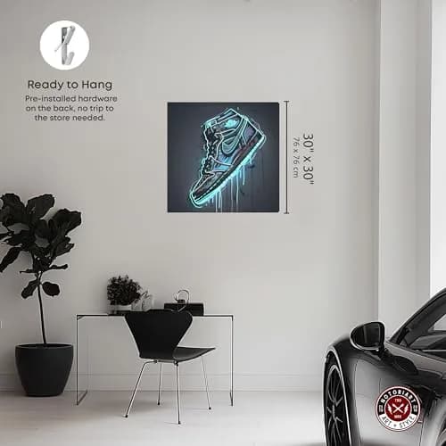 NotoriArt Blue Glow Sneaker Gallery Wrapped Canvas Wall Art 30" x 30" | Modern Fashion thumbnail 4