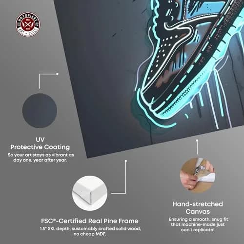 NotoriArt Blue Glow Sneaker Gallery Wrapped Canvas Wall Art 30" x 30" | Modern Fashion thumbnail 3