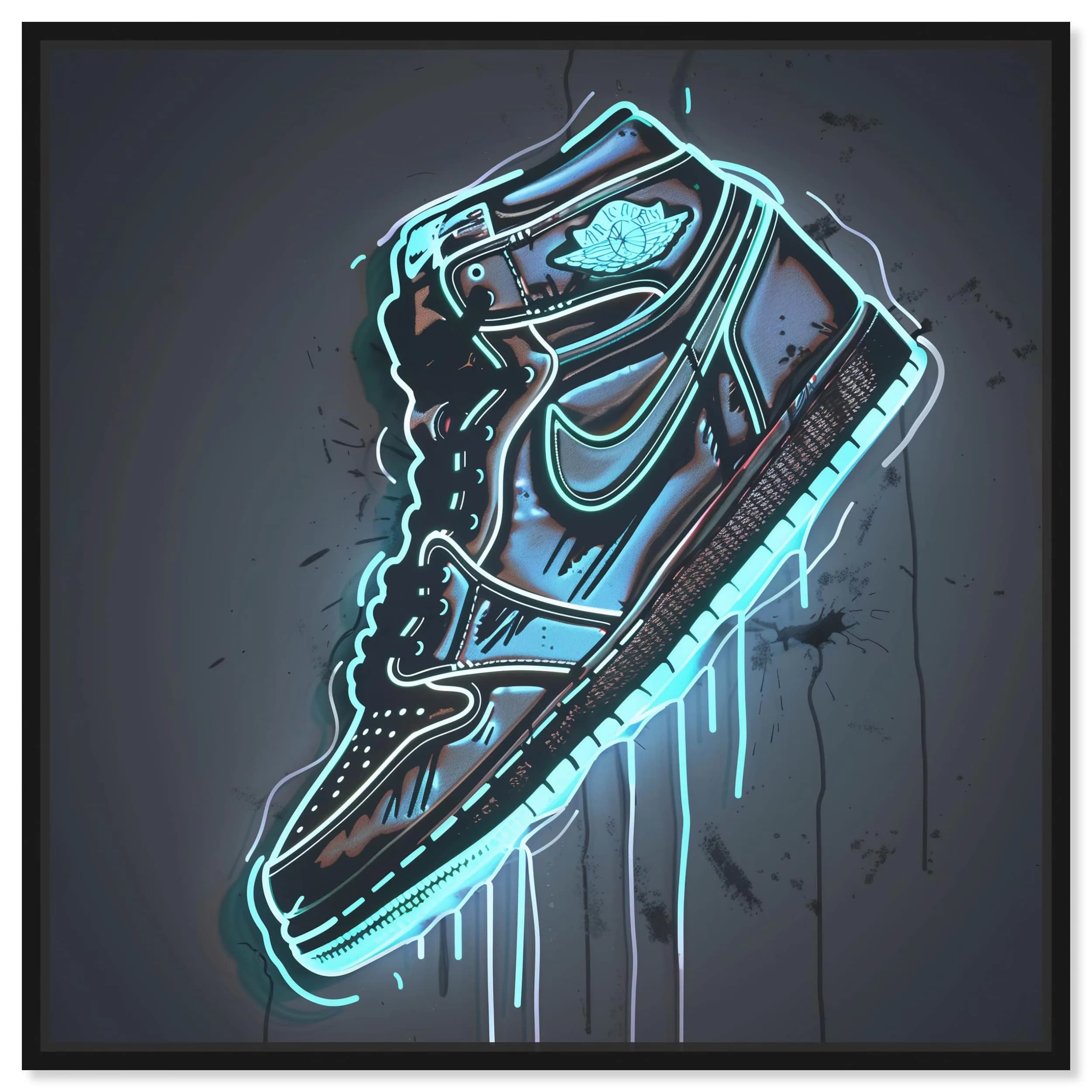 NotoriArt Blue Glow Sneaker Gallery Wrapped Canvas Wall Art 30" x 30" | Modern Fashion — Black Frame / 31"L x 31"W