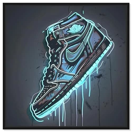 NotoriArt Blue Glow Sneaker Framed Canvas Wall Art 31" x 31" | Modern Fashion thumbnail 1