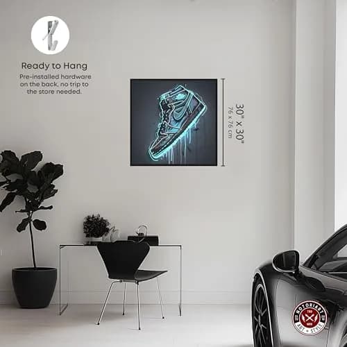 NotoriArt Blue Glow Sneaker Framed Canvas Wall Art 31" x 31" | Modern Fashion thumbnail 4