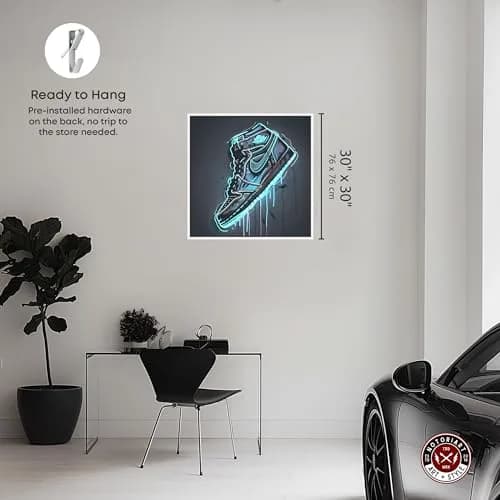 NotoriArt Blue Glow Sneaker Framed Canvas Wall Art 31" x 31" | Modern Fashion thumbnail 4