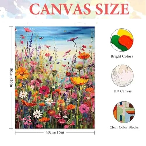HITIRECOVI Wild Flowers Paint by Numbers Kits for Adults 40x50cm (16x20in) | HD Pre-Printed Canvas & Acrylic Paints thumbnail 4