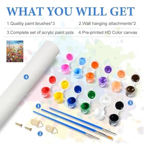 HITIRECOVI Wild Flowers Paint by Numbers Kits for Adults 40x50cm (16x20in) | HD Pre-Printed Canvas & Acrylic Paints thumbnail 5