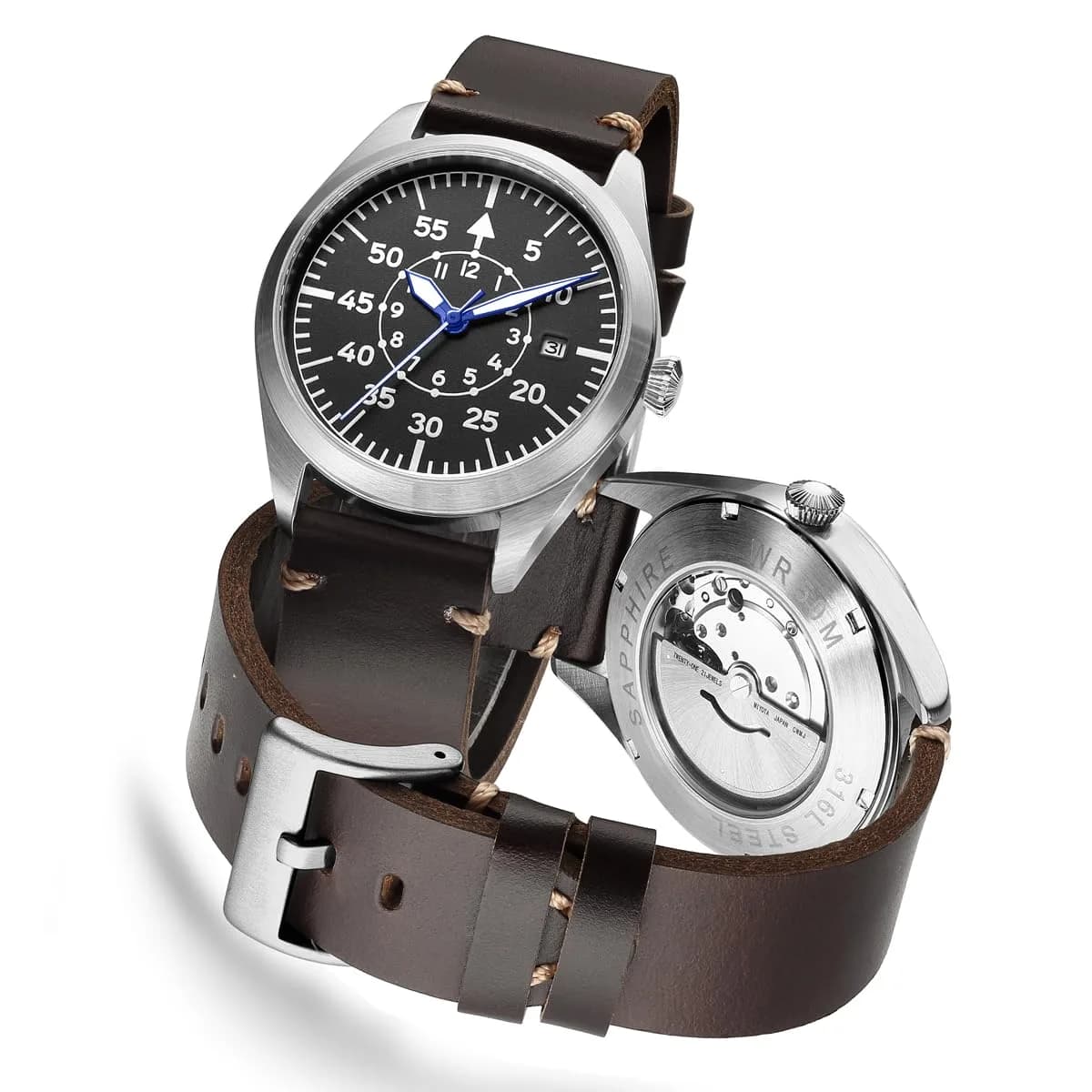 Boyarca Pilot Watch Men's Aviator Automatic Mechanical Watch 40mm (Black B) | Japan MIYOTA 8215 Movement — Brown B