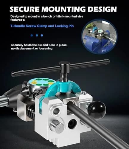 Yoursme Vise-Mounted Brake Line Flaring Tool for Single, Double & Bubble Flares (3/16" to 3/8" Tubing) thumbnail 6