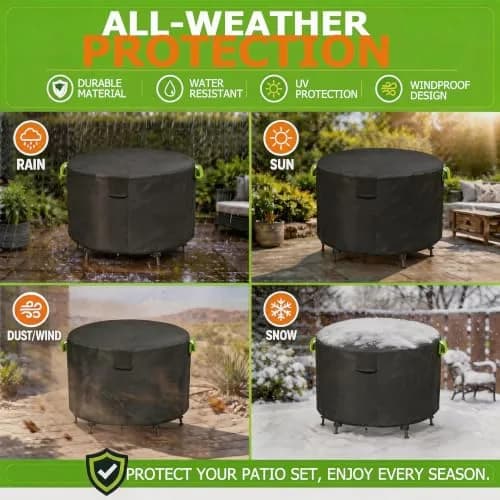 TIFILE Round Patio Furniture Cover 64" Dia x 27.5"H (163cm Dia x 70cm H) | Waterproof Outdoor Table Cover for Indian Monsoons thumbnail 6