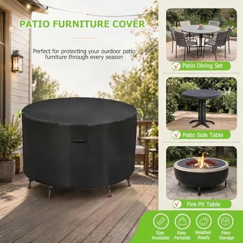 TIFILE Round Patio Furniture Cover 64" Dia x 27.5"H (163cm Dia x 70cm H) | Waterproof Outdoor Table Cover for Indian Monsoons thumbnail 7