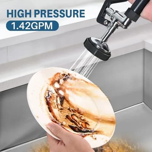 BESTJEEF Commercial Kitchen Faucet Sprayer Head Replacement - High Pressure 1.42 GPM Pull-Down Nozzle | Black Square Sprayer thumbnail 4