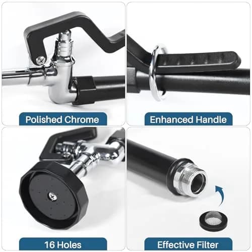 BESTJEEF Commercial Kitchen Faucet Sprayer Head Replacement - High Pressure 1.42 GPM Pull-Down Nozzle | Black Square Sprayer thumbnail 5