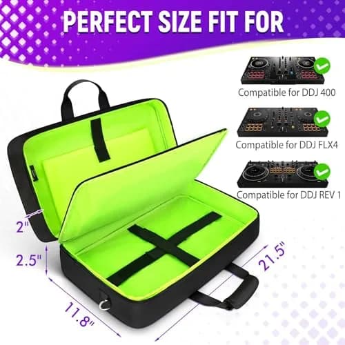 SNIGJAT DJ Controller Case for DDJ FLX4/400/REV1 with 5 Pockets | All Black, Durable & Secure Transport (70-120 chars) thumbnail 2