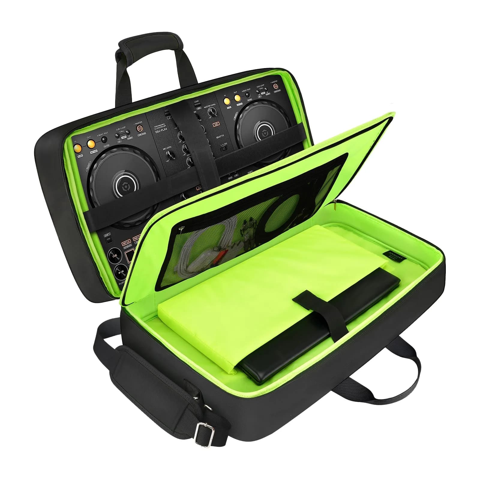 SNIGJAT DJ Controller Case for DDJ FLX4/400/REV1 with 5 Pockets | All Black, Durable & Secure Transport (70-120 chars) - main product image