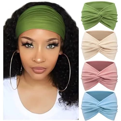 AQOKKA Extra Wide Turban Headbands for Women | 4-Pack Boho Elastic Hairband Accessories thumbnail 1