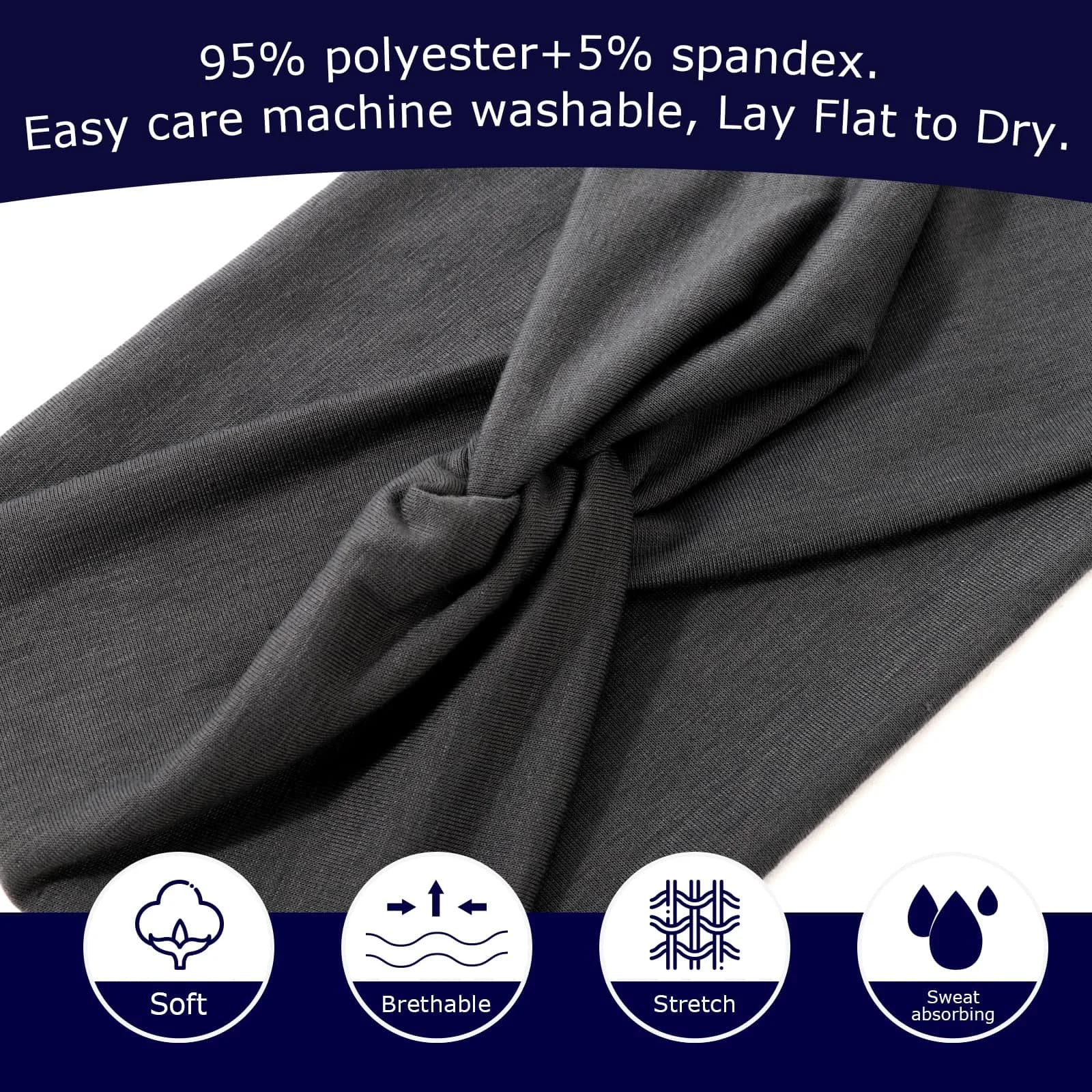 AQOKKA Extra Wide Turban Headbands for Women | 18cm Width (7.1") - view 3
