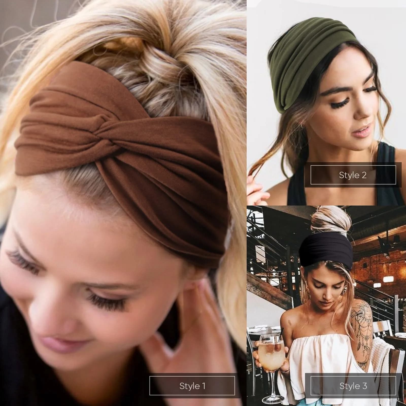 AQOKKA Extra Wide Headbands for Women Large Turban Headband 23cm (9.1") | Non-Slip Boho Elastic Hairband with Twisted Knot - view 6
