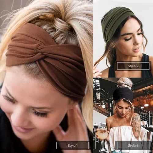 AQOKKA Extra Wide Headbands for Women Large Turban Headband 23cm (9.1") | Non-Slip Boho Elastic Hairband with Twisted Knot thumbnail 6