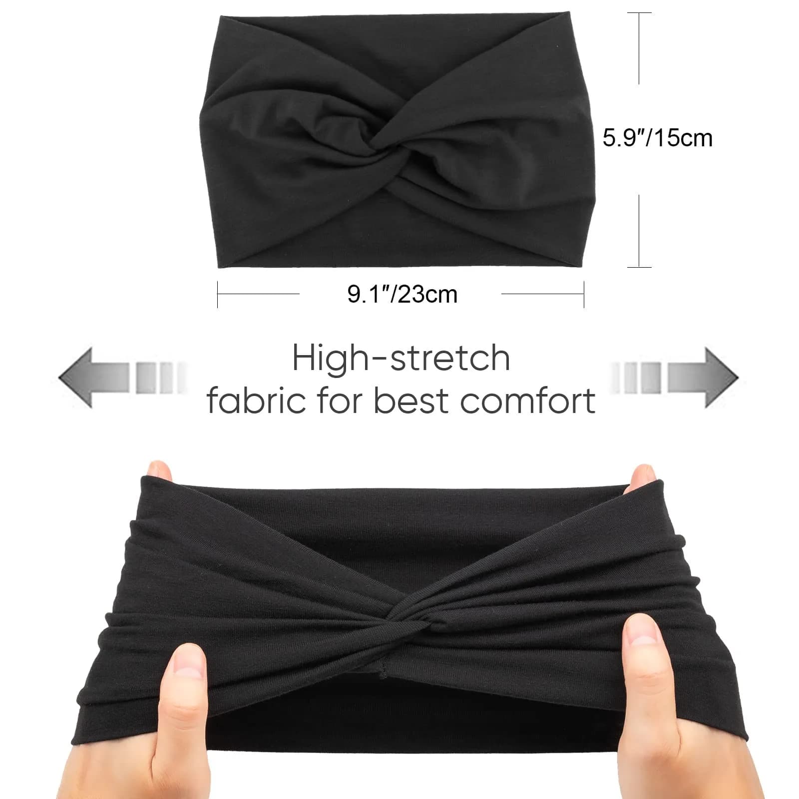 AQOKKA Extra Wide Headbands for Women Large Turban Headband 23cm (9.1") | Non-Slip Boho Elastic Hairband with Twisted Knot - view 2