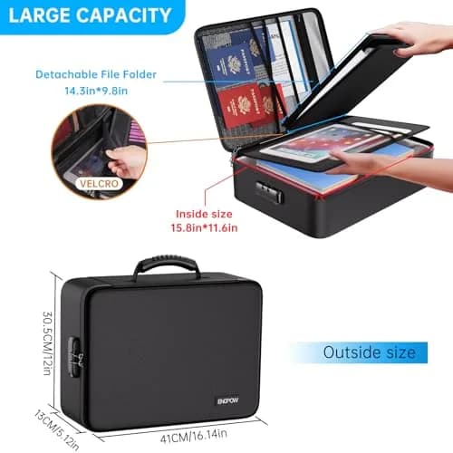 ENGPOW Fireproof Document Box with Lock, 42.29 cm x 32.21 cm x 6.40 cm | UL94-V0/5VA Certified Fire & Water Resistant Soft Case thumbnail 4