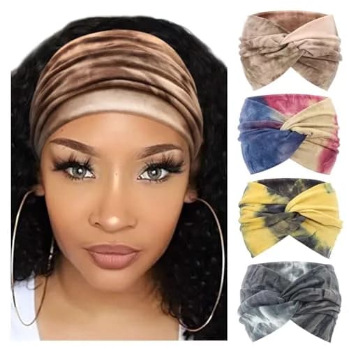 AQOKKA Extra Wide Headbands for Women Large Turban Headband Non Slip Boho Elastic Hairband Hair Twisted Knot Head Bands Accessories (4 Count, Set B) thumbnail 1