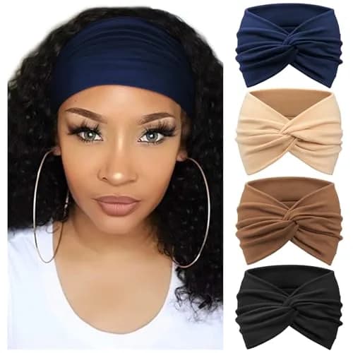AQOKKA Extra Wide Turban Headbands for Women | 4-Pack Boho Elastic Hairband Accessories thumbnail 1