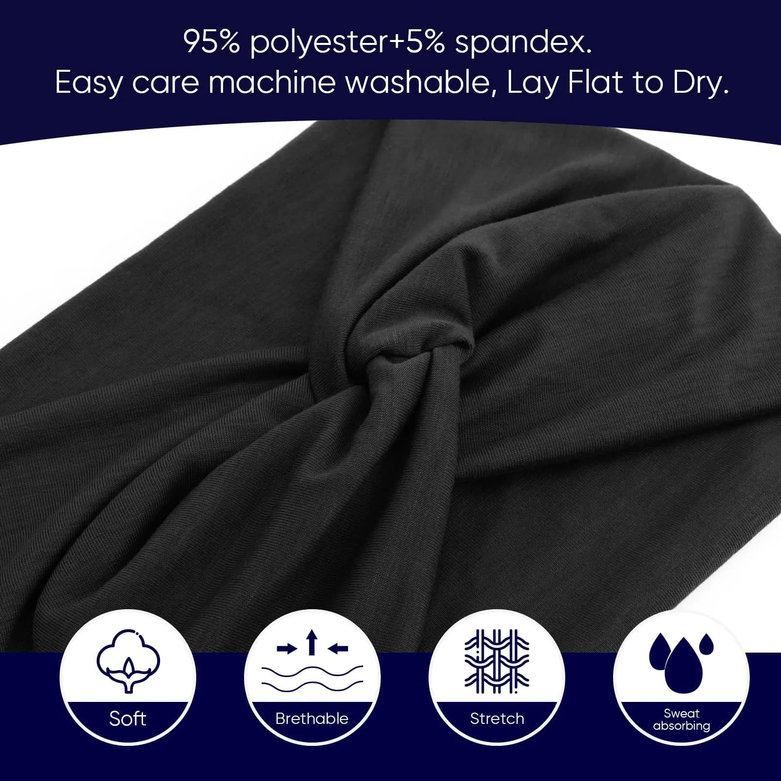 AQOKKA Extra Wide Turban Headbands for Women | 4-Pack Boho Elastic Hairband Accessories - view 3