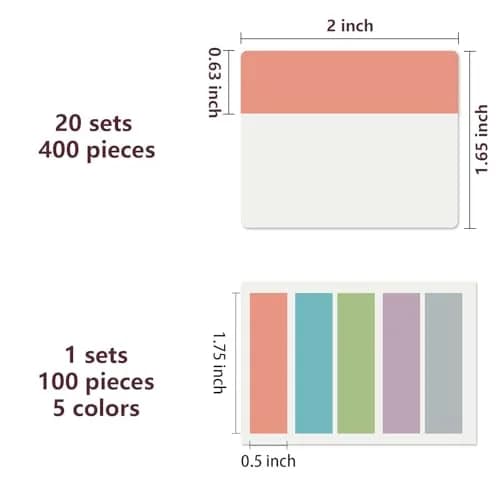ELII 500 PCS Tabs 2 Inch Book Tabs Sticky Index Tabs, Page Marker | 10 Colors, Repositionable thumbnail 2