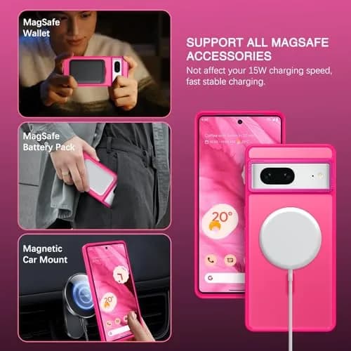 BENTOBEN Hot Pink Translucent Matte Case for Google Pixel 7 6.4" | Magsafe Compatible Slim Shockproof thumbnail 2