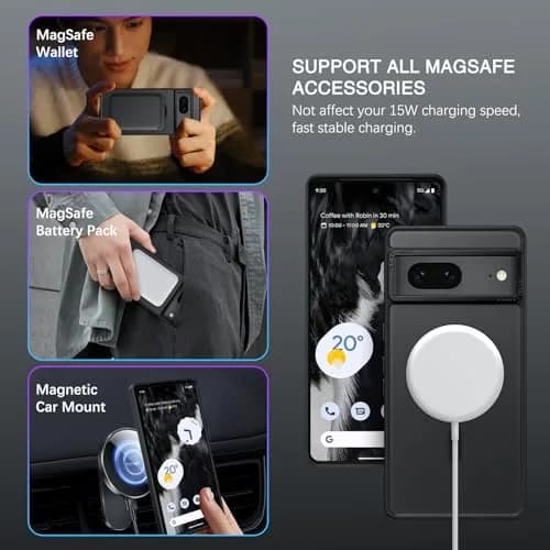 BENTOBEN Translucent Matte Case for Google Pixel 7 6.4" (16.3cm) | Slim Magsafe Compatible Black Protective Cover thumbnail 2