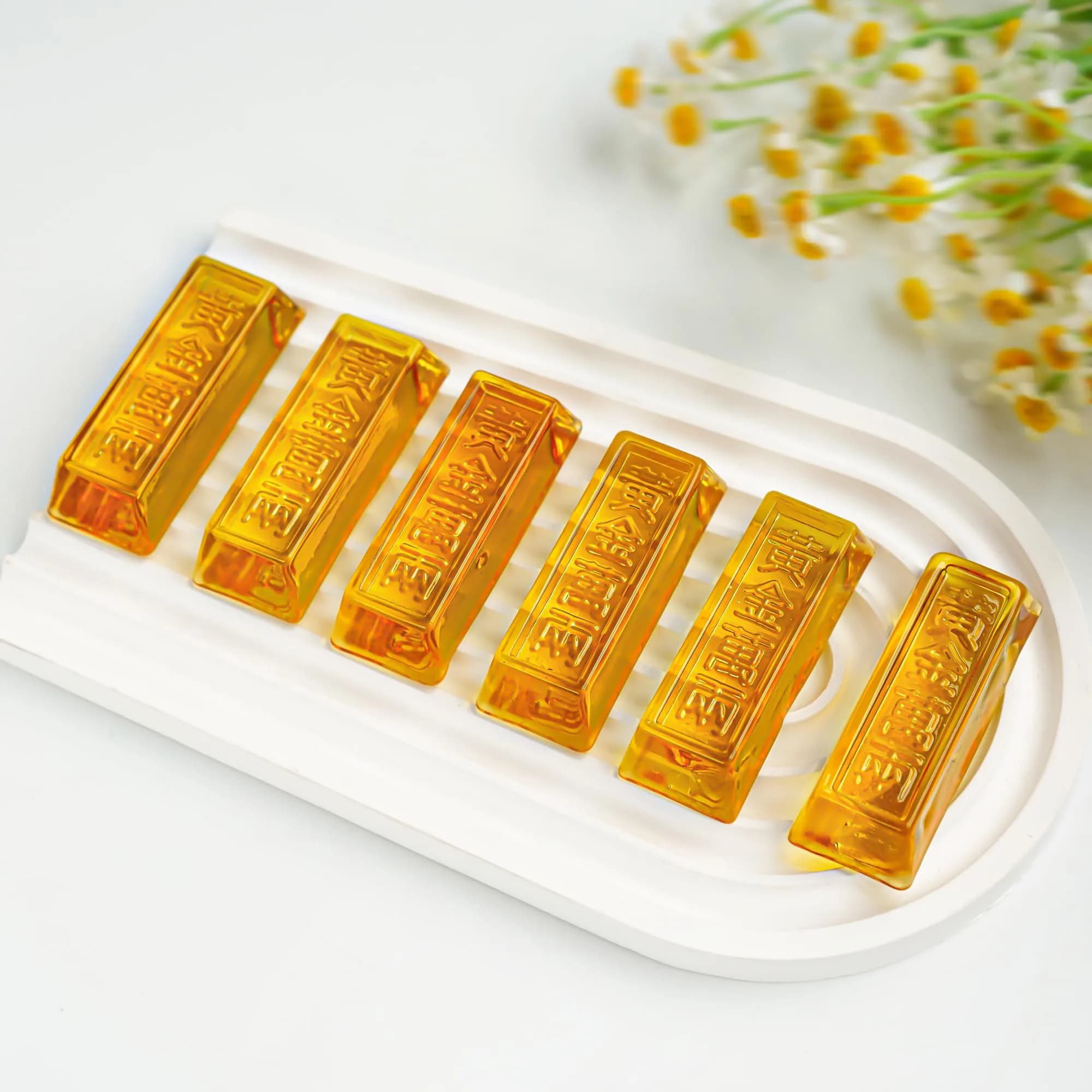 YU FENG 6 Pack Crystal Glass Golden Bar Figurines 6.35cm (2.5 Inch) | Feng Shui Wealth Decor - view 5